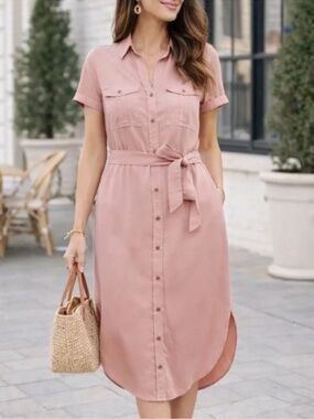 Teddi Rose Button Down Blush Terracotta Shirt Dress XXL